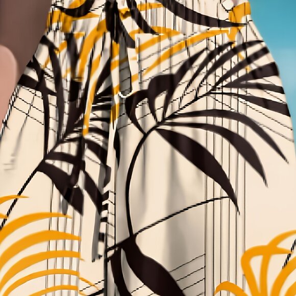 Women’s Tropical Palm Leaf Wide-Leg Pants – Size L - Picture 5 of 6